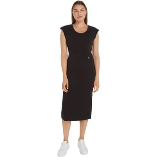 Tommy Hilfiger Damen Bodycon Kleid Slim Rib Midi-Länge, Schwarz (Black), S