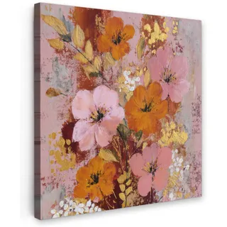 MuchoWow Leinwandbild Malerei - Blumen - Rustikal - Rosa Deko Groß 90x90 cm , Altrosa , Textil , Kiefer , Abstrakt , Quadratisch , 90x90 cm , FSC 100% , gerahmt , Bilder & Rahmen, Bilder, Leinwandbilder