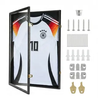 Walasis Trikotrahmen 60x80 bilderrahmen für Trikot: 3d Rahmen für Fußball Trikot - Groß Objektrahmen für Kinder Erwachsene Basketball T Shirt Schwarz