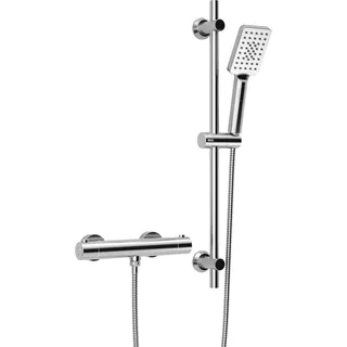Görbach Thermostat Duscharmatur mit Duschstangen-Set Rechteckig Chrom 70cm