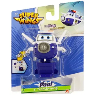 Super Wings - Transformations-Flugzeug Paul in Blau-Weiß, ca. 12 cm große Spielfigur für Kinder, verwandelbares Spielzeug-Flugzeug und Roboterfigur