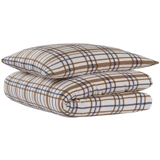 SCHIESSER Maxim Kariert Taupe-Blau 135 x 200 cm + 80 x 80 cm