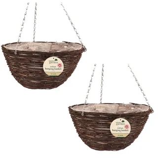 2 x 16′′ Wandbehang Blumen Korb Planter's Rattan Weidenkorb Rund Mit Chains &