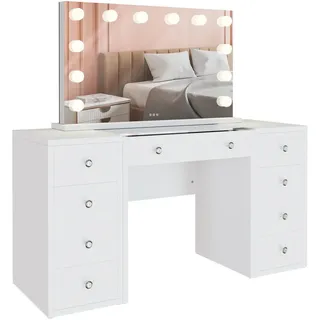 CLP Schminktisch eckig 143/50/136 cm Holz Weiß , 143x136x50 cm , Schlafzimmer, Schminktische
