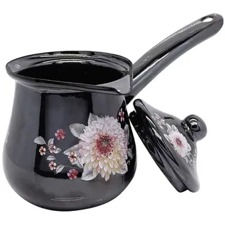 JMAHM Emaille Kaffeekanne Cezve Teekanne Wasser Kanne mit Schnabel und Deckel (Schwarz, 460ml)