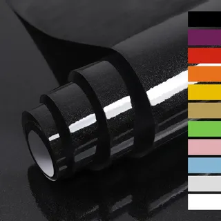 Hode Klebefolie Schwarz Glitzer 40cmX6m Selbstklebende Möbelfolie Hochglanz Folie Oberflächenschutz für Küche Wasserdicht Möbel Dekorfolie Tapeten