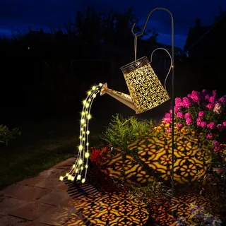 Solar Gießkanne mit Lichterkette Gartendeko, GuKKK LED Außen Solarlampen, IP65 Wasserdicht Gießkannenlicht Lichter mit Schäferhaken, Shower Garten Leuchten, für Garten Hofweg Balkon Terrasse (Kupfer)