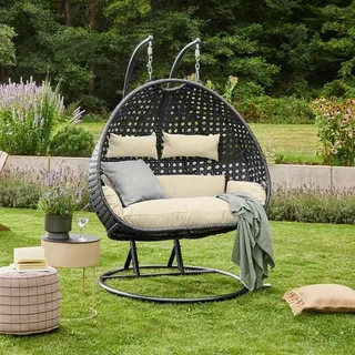 Home Deluxe Polyrattan Hängesessel TWIN DELUXE | Schwarz