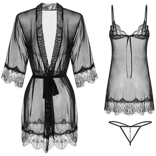 EOYVAIL Baby Dolls & Negligees für Damen,2pcs Dessous Frauen sehen durch Verführung Halfter Set Spitze Nachthemd Nachthemd