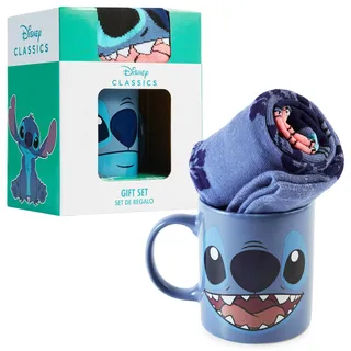 Disney Tasse und Socken Damen Set Stitch Geschenk Set (Dunkelblau Stitch)
