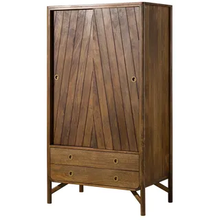 MASSIVMOEBEL24.DE Kleiderschrank Mango 100x60x180 braun geölt / Griff gold LOS ANGELES #11 - Braun