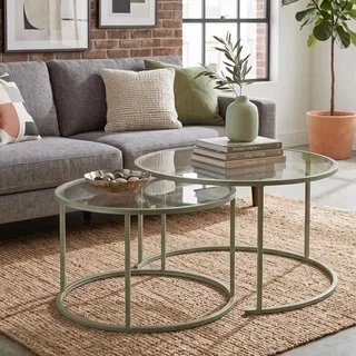 Skye Decor, Hochwertiges Nesting-Tischset (3 Teile) - Mint, 100% Glas & Metall - Grün
