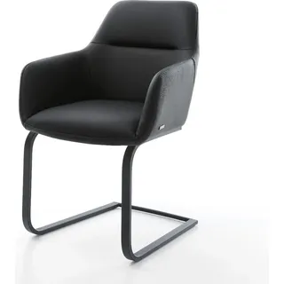 DELIFE Freischwinger Pejo-Flex Echt-Leder Schwarz Freischwinger flach Schwarz Taschenfederkern - Schwarz