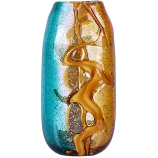 PlivBloom Blaugrüne Mundgeblasene Glasvase, Murano-Glas, einzigartige Tischdekoration, Bücherregal, Wohnzimmer, Büro, Geschenk