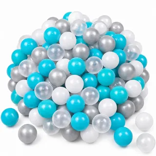 Littletom Bällebad-Bälle 200 Stück, Türkis/Grau/Weiß/Transparent, 5.5 cm , Kunststoff , Rund , 5.5x5.5x5.5 cm , unisex , Spielzeug, Sonstiges Spielzeug