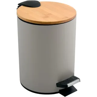 Spirella - Treteimer Adonis - Edelstahl und Bambus - Geräuschloser Deckel mit Soft-Close-Funktion - Anti-Fingerabdruck-Beschichtung - Mattes Taupe - 3L