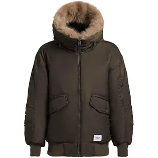 Bomberjacke KHUJO "Bomberjacke Cela", Damen, Gr. XS, grün (forest grün), Obermaterial: 100% Nylon NY.  Obermaterial: Futter: 100% Polyester PES. 100% Polyester PES., oversize hüftbedeckend, hoch geschlossener Ausschnitt, Rippstrickbündchen, Jacken Bomberjacke, Oversize Winterjacke mit abnehmbarem Kunstpelz-Besatz