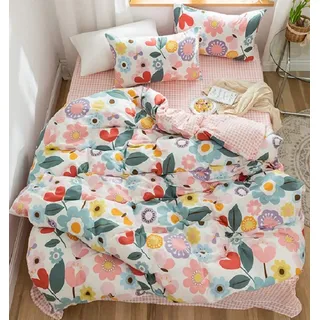 GETIYA Bunt Blumen Bettwäsche 100x135 Weich Baumwolle Bettbezug Blümchen Muster Weiß Rosa Wendebettwäsche Einzelbett Kinder Deckenbezug mit Reißverschluss und 1 Kissenbezug 40x60