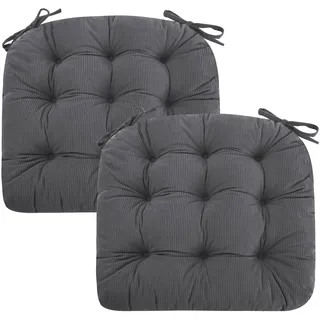 PRIMEPATIO 2er Set Stuhlkissen, 40x40x7 cm, Anthrazit – Bequeme Sitzkissen aus Cordstoff und Kristallsamt mit Bindebändern, ideal für Esszimmer, Büro, Wohnzimmer und Gartenstühle, Hochwertige Füllung