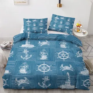GEDAEUBA Sommer Bettwäsche 140x200 Nautisch - Maritim Bettbezug 140x200 2er Set, Wendebettwäsche und Kissenbezug 70x90, Weiche & Atmungsaktive Mikrofaser Bettwäsche-Sets mit Reißverschluss