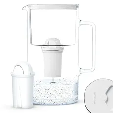 Wessper Wasserfilterkanne Aus Glas 2.5 L Kompatibel Mit Brita Classic -wasserfilterkartuschen | Inklusive 1 Wasserfilter-kartusche, Reduziert Kalk Und Chlor, Weiß