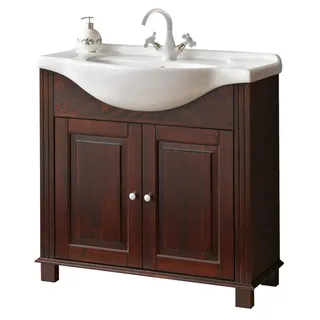 Badmöbel Waschbecken Antik Stil Becken mit Unterschrank Landhaus Badezimmer neu - Braun