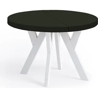 Runder Ausziehbarer Tisch für Esszimmer, PERO, Loft-Stil, Skandinavische, Durchmesser: 120 / 220 cm, Farbe: Schwarz / Weiß - Schwarz