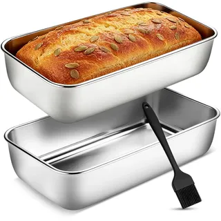2er Set Brotbackform Edelstahl Kastenform, Edelstahl Groß Brotform Backform, Rechteckig Kastenbackform mit Silikon Backpinsel Ofenmeister Brotbackform für Brot, Kuchen, Toast, Gesund, Leicht zu rein