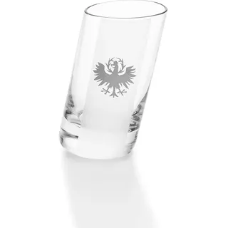 Schiefes Schnapsstamperl mit Tiroler Adler Gravur – 2 cl – Originelles Schnapsglas aus Glas – Made in Austria – Lustiges Geschenk & Sammlerstück
