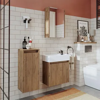 Badmöbelset - 50cm - Unterschrank mit Waschbecken - Badezimmer Möbel - Gäste WC - Braun