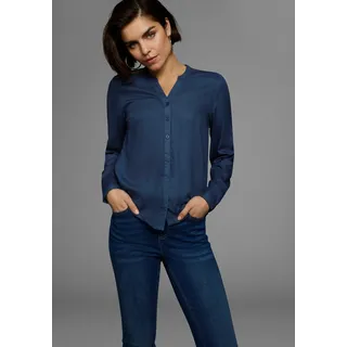 Hemdbluse AJC, Damen, Gr. 48, blau (marine), Web, Obermaterial: 100% Viskose, unifarben, figurumspielend, V-Ausschnitt, mit Riegel 1-Knopf-Manschette, Blusen Hemdbluse, aus weich fließender Viskose, Topseller