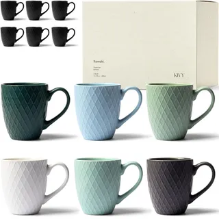KIVY Tassen Set 6er x 400ml - Große Kaffeetassen Set - Teetassen | Kaffeetasse groß - Kaffee Tassen Sets - Kaffeebecher Keramik Becher - Bechersets - Kaffeepott Modern- Kaffeehäferl- Pastell