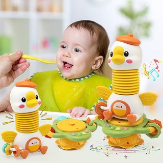 BelleStyle Baby Spielzeug 6 Monate, Gans Hochstuhl Spielzeug Saugnapf mit Musik, Sensorik Montessori 1 Jahr, Motorikspielzeug Rassel Spielzeug Geschenk für Kinder Baby Jungen Mädchen 6 9 12 18 Monate