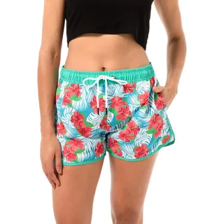riemot Damen Badeshorts Kurze Sommer Schwimmshorts Schnelltrocknungs Boardshorts Shorts Strandshorts mit Gürtel und Taschen, Tropical Druck Boardhose, S