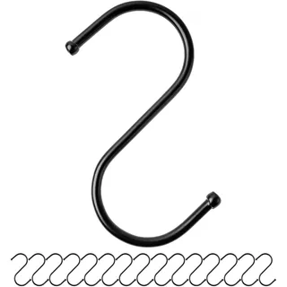 S-Haken zum Einhängen, 16 Stück, in Schwarz, Metallhaken für bis Ø 32 mm Stangen, Länge 85 mm, S Haken für Küche, Kleiderstange, Garage, Topf, Pfanne, Tasse, Hängehaken, Küchenhaken, Doppelhaken Set