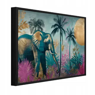 WallArena Bilder mit Rahmen Elefant Dschungel Bunt 150x100 cm