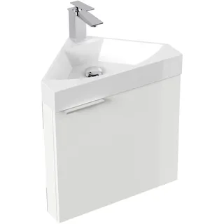Posseik Eckbadmöbel Delta Slimline für Gäste-WC SoftClose Weiß Hochglanz