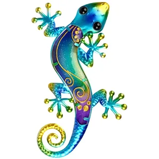 Dexlyn Metall Gecko Gartendeko Outdoor Salamander Lizard Wanddekoration Eidechse Skulptur Hängende 20×40cm Blau für Garten und Innenräume