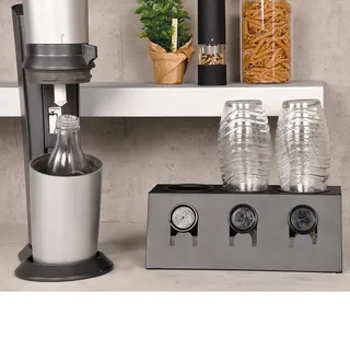 KESPER Flaschenhalter für 3 Flaschen, mit Abtropfschale, Abtropfschale entnehmbar, schwarz mattiert, Moderner Halter bis zu und Deckel, Maße: 32 x 17 x cm