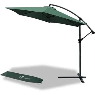 VOUNOT Ampelschirm 300 cm, Sonnenschirm mit Ständer, Kurbel, Windsicherung und Abdeckung, 360° drehbar & neigbar, Stabiler Gartenschirm für Terrasse, Balkon & Garten, Marktschirm UV-Schutz, Dunkelgrün