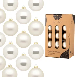 DecoLite Weihnachtskugeln Glas 6 cm, 30er Set, Champagner Matt-Glänzend | 30 Glaskugeln Ø 6 cm, innen echt versilbert, inkl. S-Aufhänger 3,8 cm, plastikfreie Kartonbox