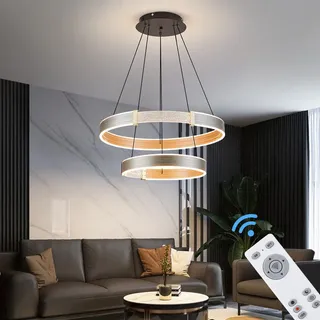 LED Pendelleuchte mit Fernbedienung oder Handy-App Lichtfarbe/Helligkeit einstellbar schwarz gold lackierter Alurahmen sehr leicht - Schwarz, Gold