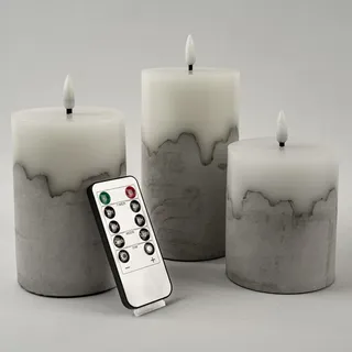 WinsTime LED-Kerzen Flammenlose Kerzen mit Fernbedienung Timer Funktion, Batteriekerzen, LED-Kerzen Beton-Sockel Flamme, tanzender Flamme, echtem Wachs, 3er-Set(10cm, 12.5cm, 15cm)