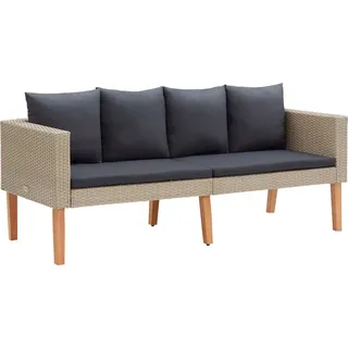 2-Sitzer Gartensofa in Beige aus Polyrattan mit Auflagen - Beige