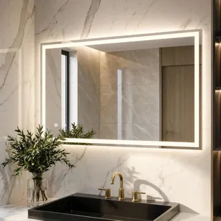 Clevich Badspiegel mit Beleuchtung 100 x 60 cm, LED Spiegel mit 3 Lichtfarben und dimmbar, Touch-Schalter und Beschlagfrei, gehärtetes Glas, Badezimmerspiegel mit Licht