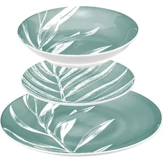 Geschirr-Set aus Porzellan für 6 Personen, Blätter-Muster, 18-teilig