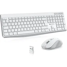 KOORUI Tastatur und Maus Kabellos, Leise Maus Tastatur Set Deutsches Layout QWERTZ mit 12 Funktionstasten 2.4 GHz Tastatur Maus Set für Windows, MacOS, Linux-Weiß