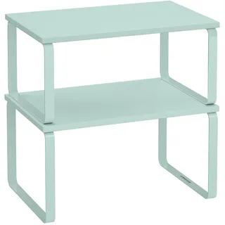 SONGMICS Gewürzregal, 2er Set Küchen-Organizer, Küchenregal, Schrank-Organizer Küche, erweiterbar, kleines Regal, stapelbar, Metall und Holzwerkstoff, mondlichtgrün KCS002C01