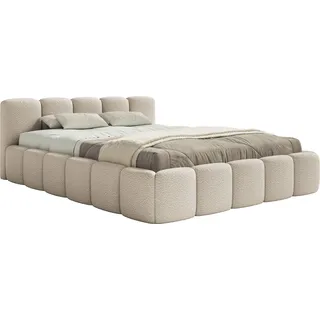 Selsey Cloudy Low - Polsterbett 160x200 mit Holzlattenrost, hellbeige Bouclé - Beige