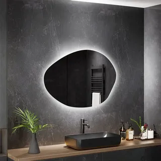 Home Deluxe LED-Spiegel MAY asymmetrisch - 80 x 100 cm I Badspiegel, Flurspiegel, Wohnzimmerspiegel, Spiegel mit Beleuchtung - Transparent